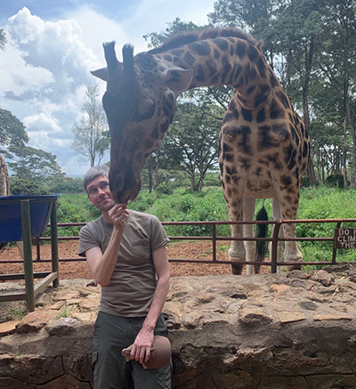 Kean with a giraffe